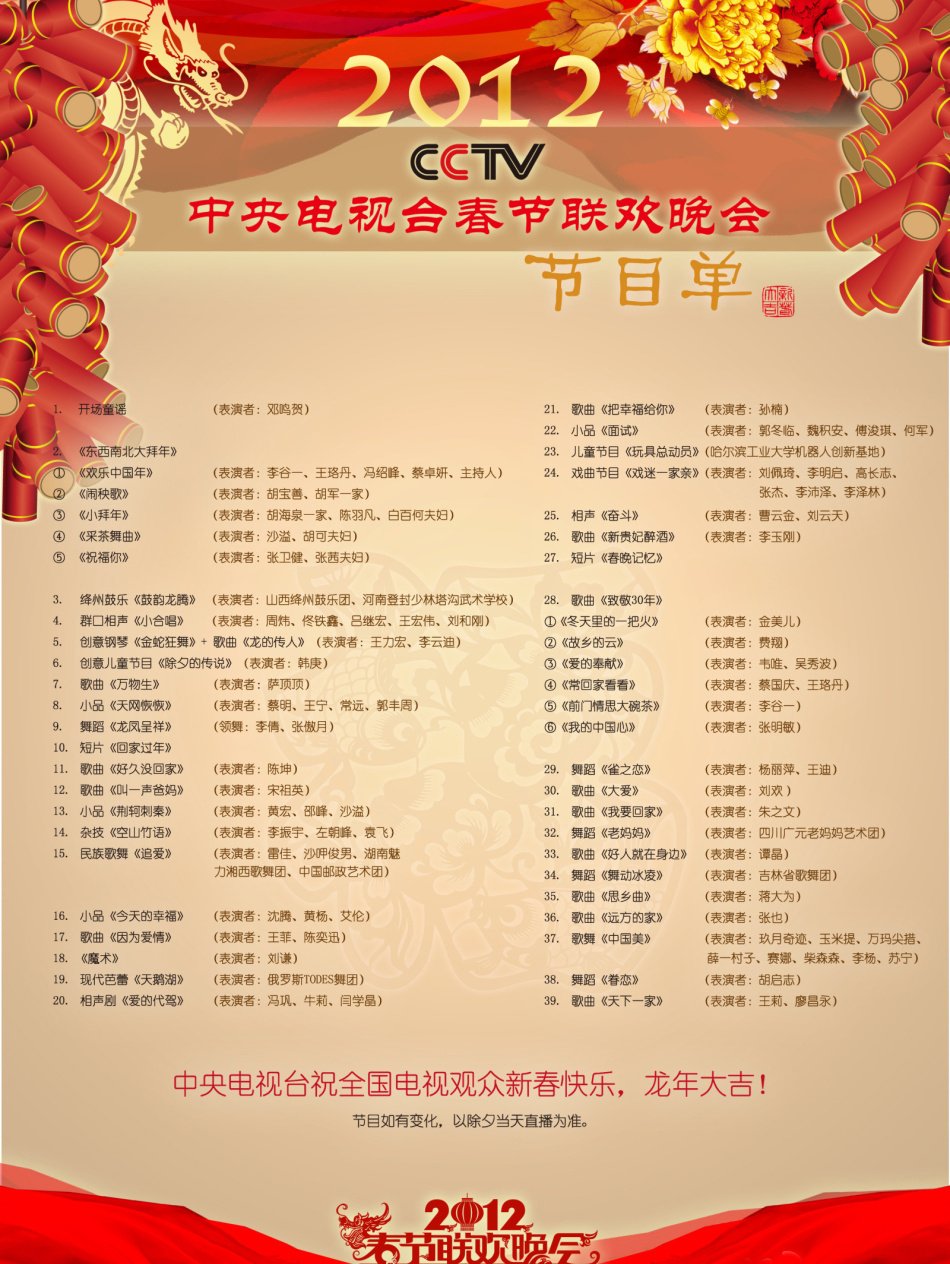 春节联欢晚会节目单春节联欢晚会节目单-第3张图片