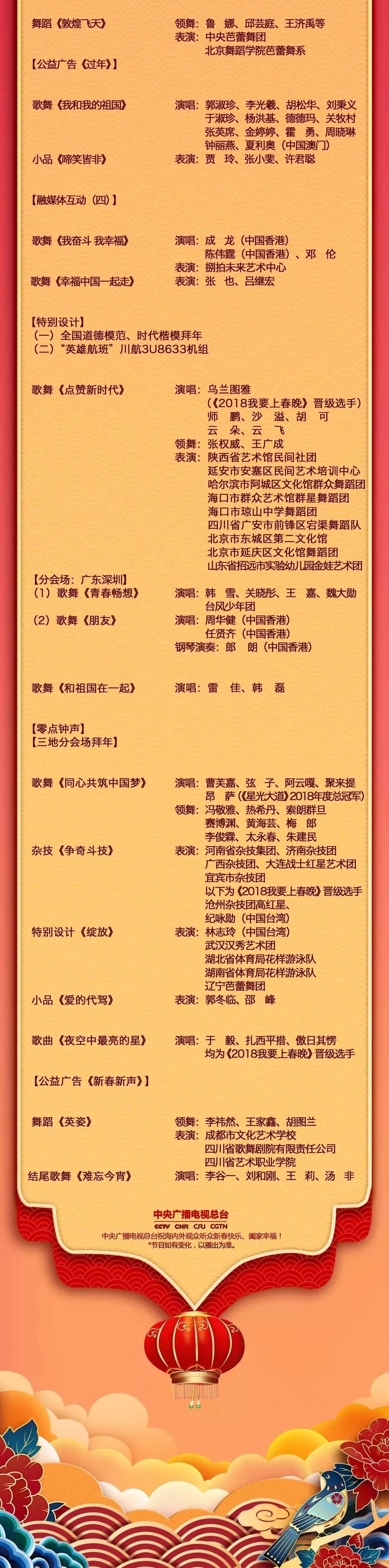春节联欢晚会节目单春节联欢晚会节目单