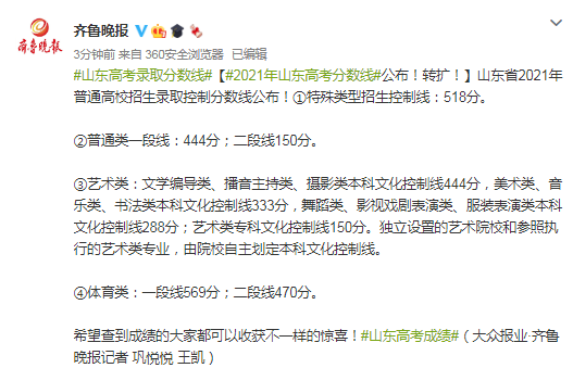 山东高考分数线2021，分析与展望-第2张图片