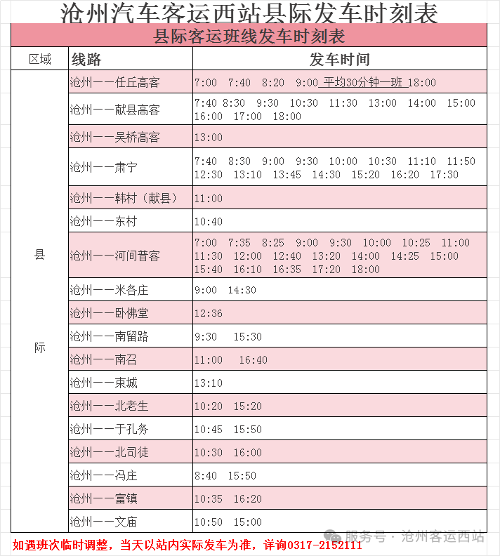 沧州站列车时刻表